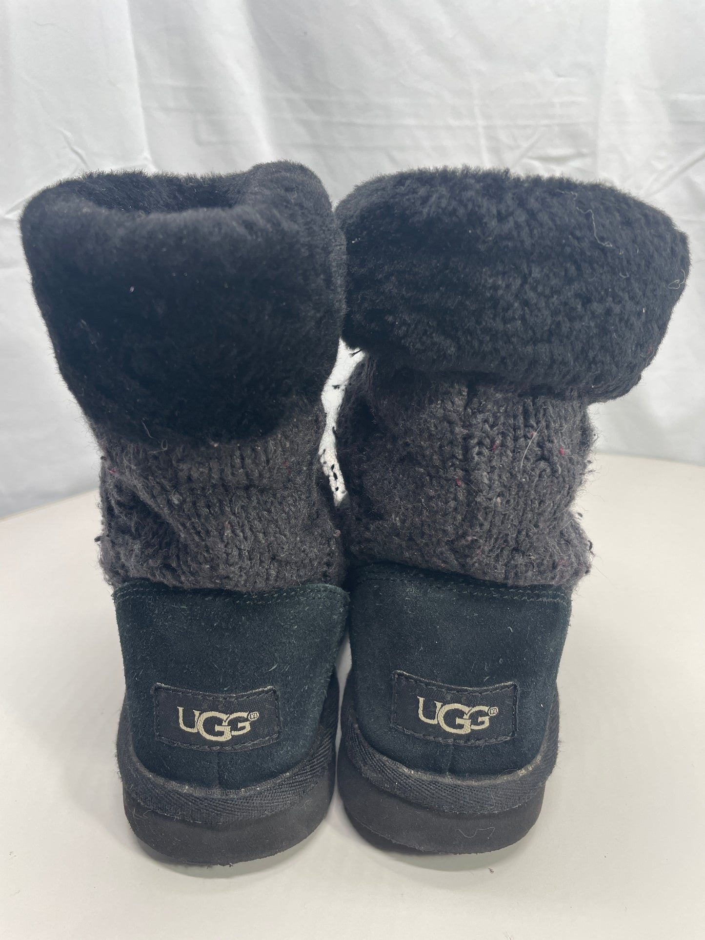 Ugg Australia Boot Black Juniper Cable Knit/Suede Girls USA 13