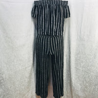 Rewind 2PC Black And White Striped Outfit Off the Shoulder Crop top with Flowy Cropped Pants Ladies M