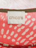 Chicos Sheer Poncho Flowy Top Pink & Tan Ladies OS