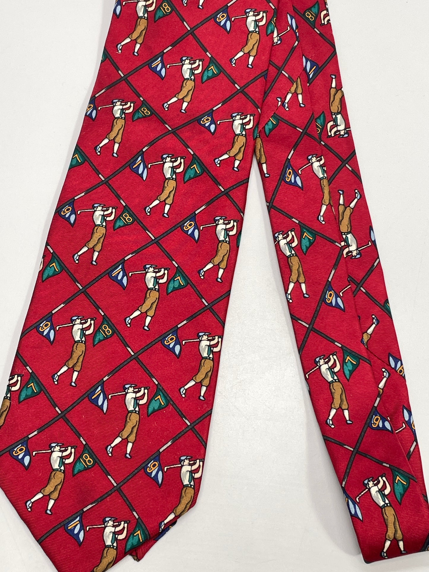 Vintage Mens Neck Tie Hatfield House Maroon Golf Theme 100% Silk