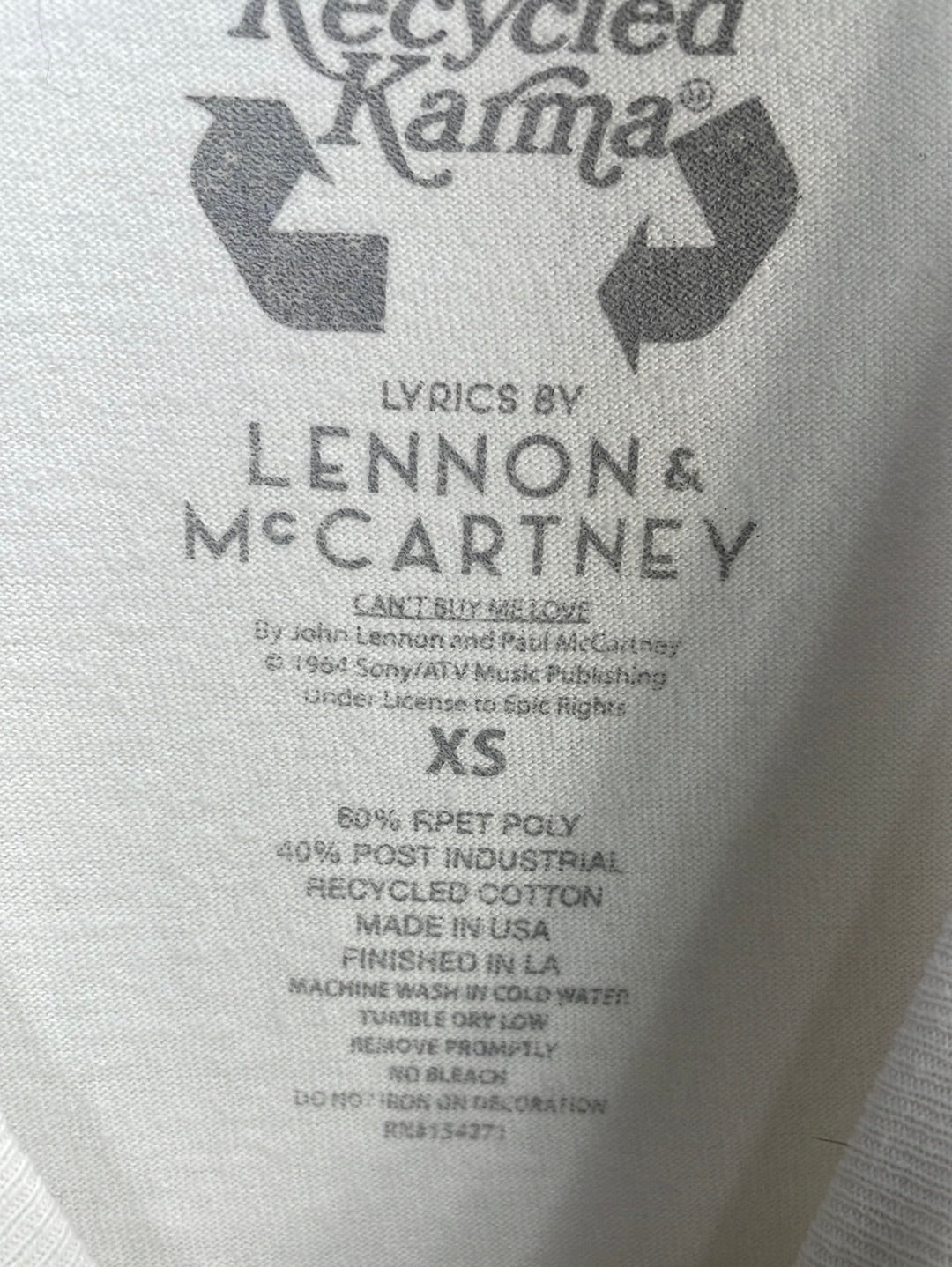 Can't Buy Me Love Graphic Tee White LT STAINING Mens XS