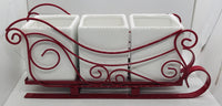 Godinger Red Metal Sleigh w/ 3 Ceramic Flatware Organizers 15" x 5" x 6"