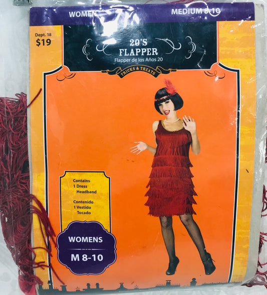 COSTUME 20's Flapper Complete Costume Red Ladies M 8-10