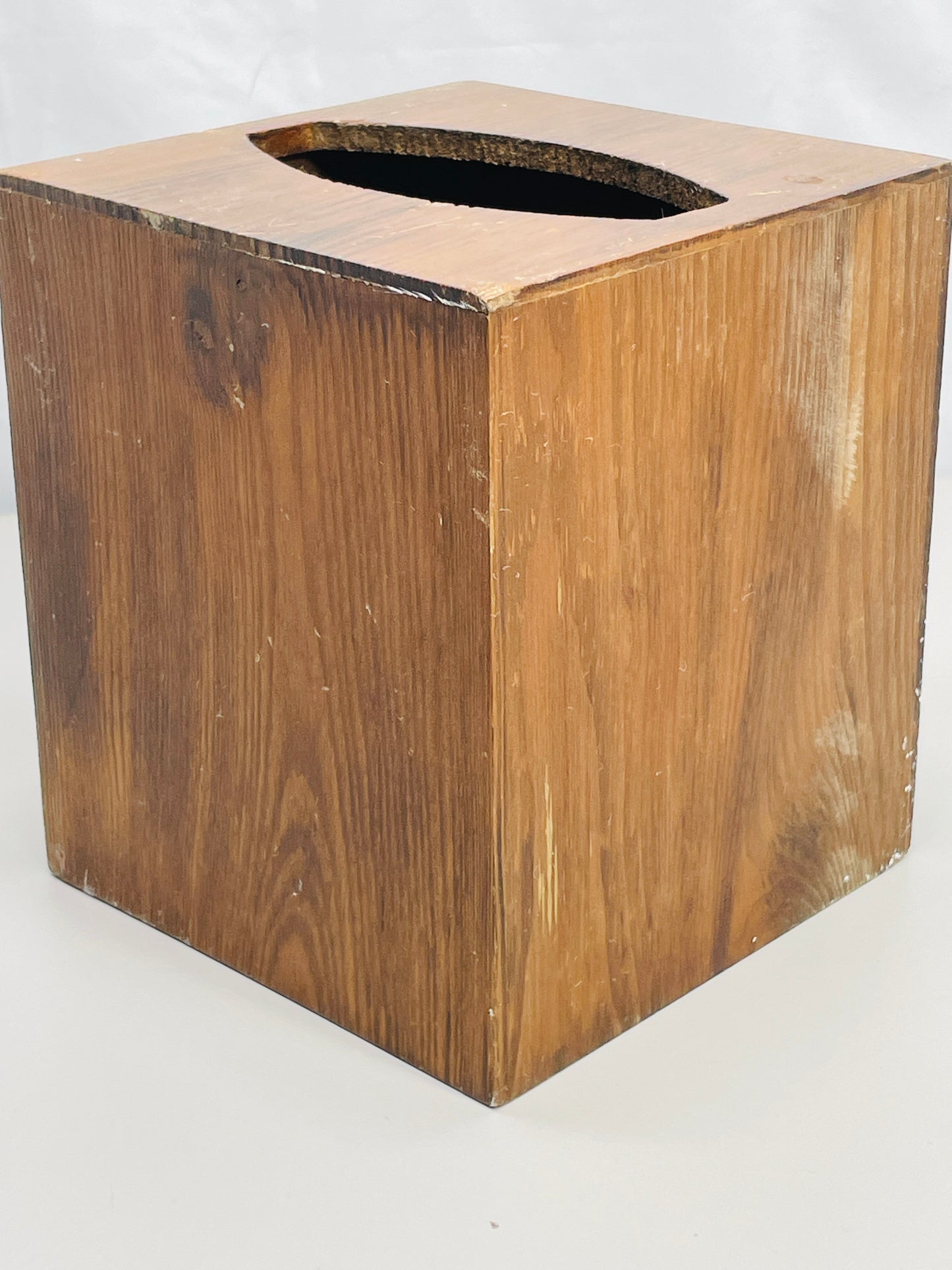 Vintage 6" Wooden Tissue Box Square with Floral Accent