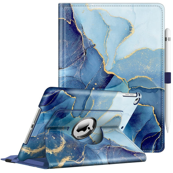 NEW! Fintie iPad Folio Case Cover Soft Blue Marbled Holds iPad 9.7" 2017 Rotating Stand