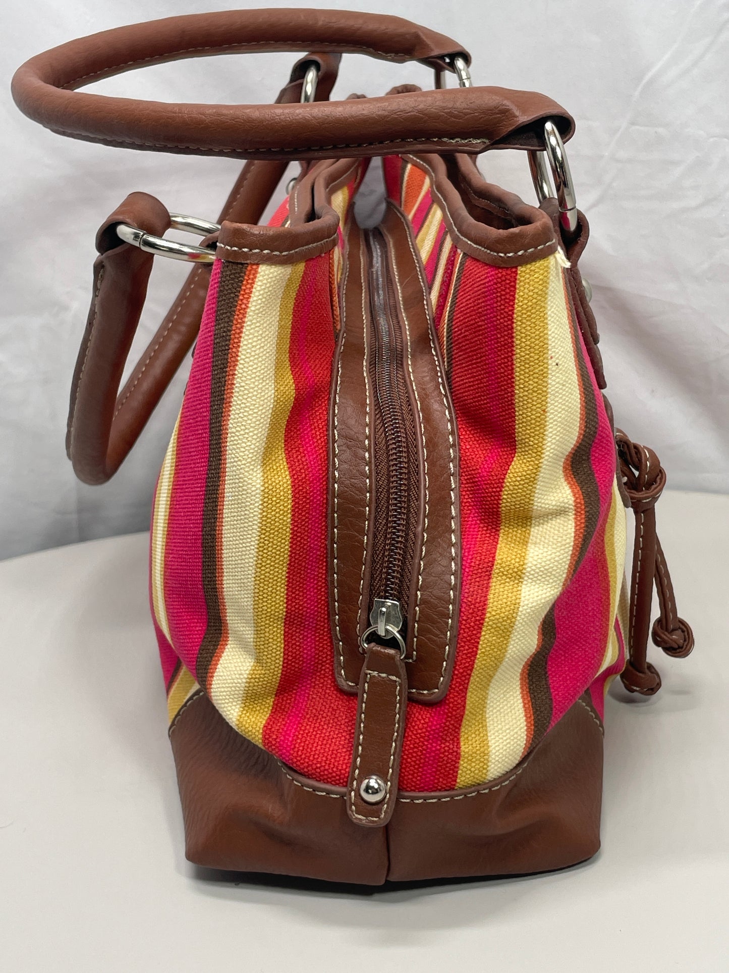 Merona Purse Multi Color Pink Gold Tan Shoulder Straps 3 Large Pockets