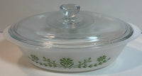 Vintage Glasbake (Chipping on Rim) J235 1 Qt Oval Casserole Dish w/ Lid Green Daisy Pattern