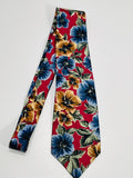 Vintage Oscar de la Renta Neckwear Necktie Hawaiian Floral Blue & Maroon Hibiscus