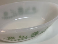 Vintage Glasbake (Chipping on Rim) J235 1 Qt Oval Casserole Dish w/ Lid Green Daisy Pattern