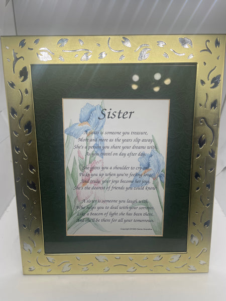 Vintage 1993 Framed Sister Poem by Genie Graveline 12" x 10"