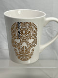 Halloween Mug Signature White Ceramic with Gold Sugar Skull Face 14oz