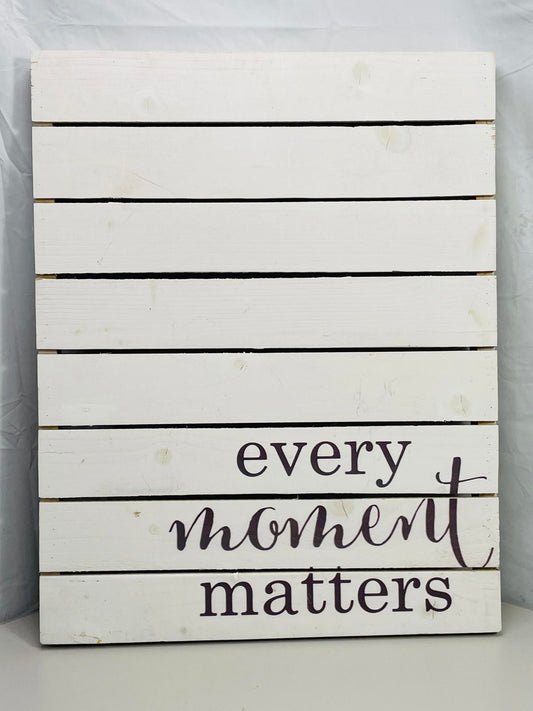 NEW! Wall Art Picture White Wooden Pallet "Every Moment Matters" 15" x 19"