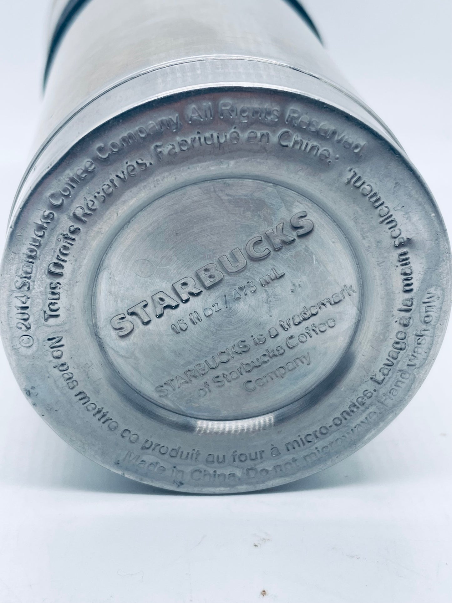 Starbucks (Shows Wear) 2014 Stainless Travel Mug w/ Rubber Grip 16 oz