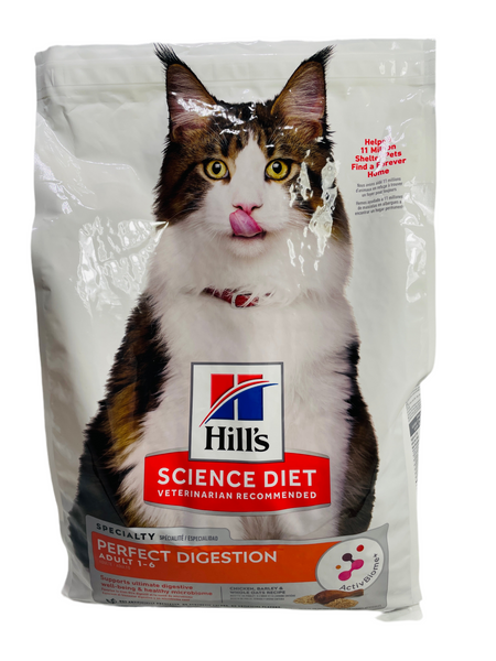 Hill's Science Diet Perfect Digestion, Adult 1-6, Digestive Support, Dry Cat Food, Chicken, Brown Rice, & Whole Oats 8.5 lbs - OPEN BAG PARTIALLY USED