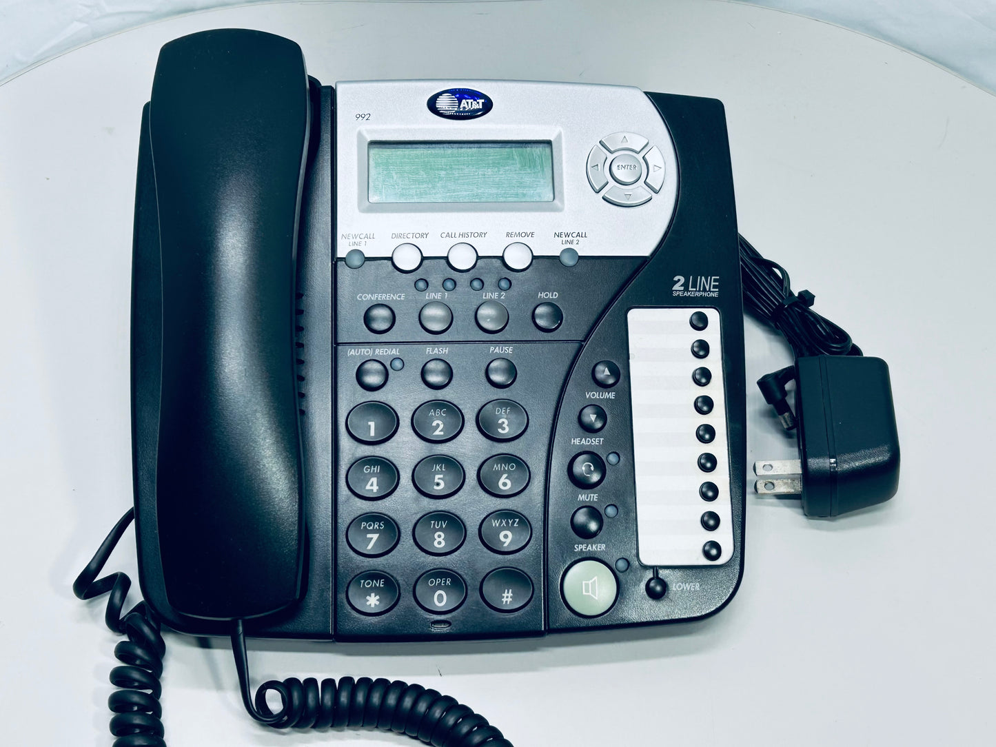 TESTED AT&T 2 Line Speakerphone Desktop Matte Black 8" x 9"