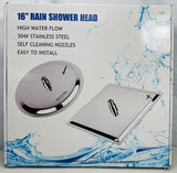 NEW! 16" Rain Shower Head High Water Flow Stainless Steel Brushed Nickel Finish