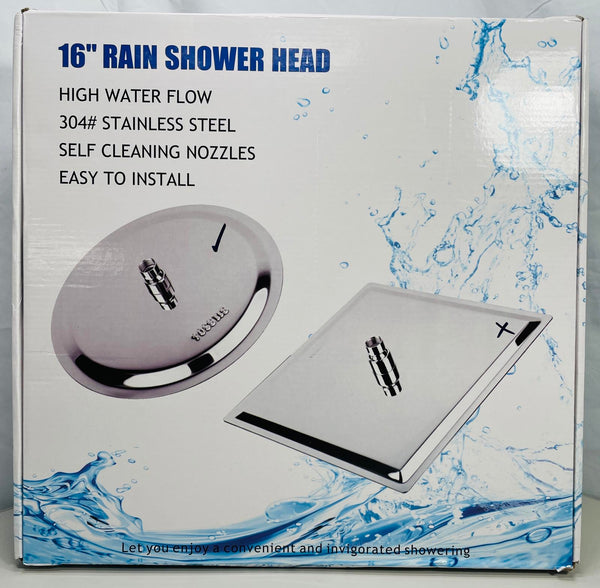 NEW! 16" Rain Shower Head High Water Flow Stainless Steel Brushed Nickel Finish