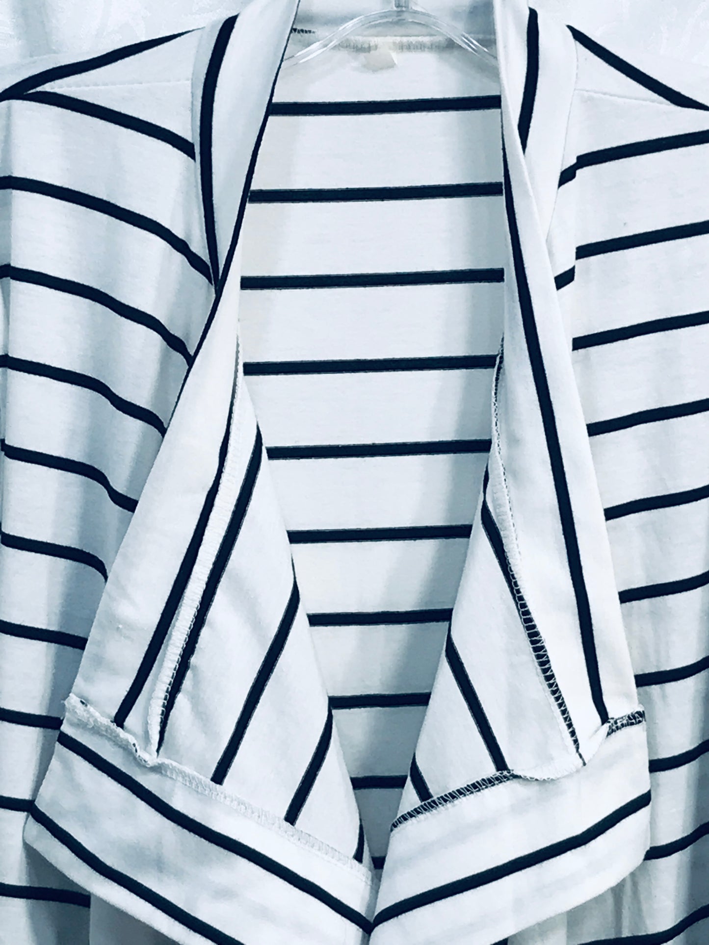 White & Black Striped Cardigan Sweater w/ Khaki Elbow Patches Ladies S