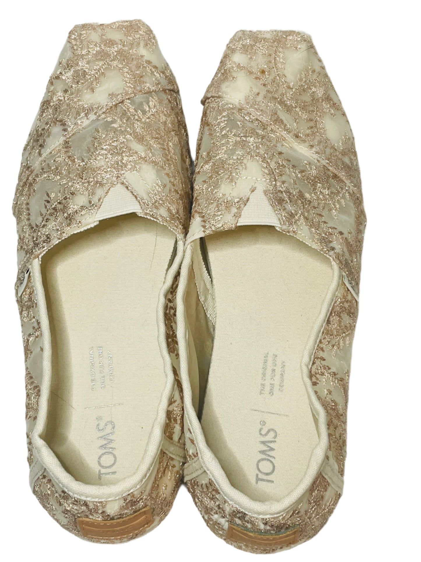 EUC Toms Slip Ons Wedding Lace Ivory Cream Womens US 7.5 Freshy Laundered