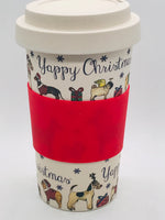 EUC Milly Green Travel Mug Tumbler Melamine Christmas Dogs YAPPY CHRISTMAS