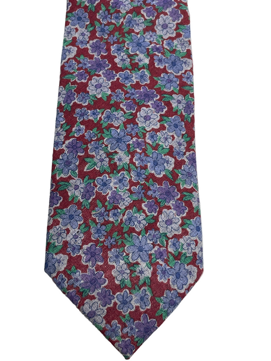 Neck Tie IZOD Burgundy Floral with Purple & Gray Flowers 100% Cotton