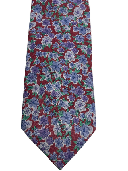 Neck Tie IZOD Burgundy Floral with Purple & Gray Flowers 100% Cotton