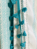 Xhilaration TEENS 2 Curtain Panel SET Sheer Teal & White with Side Fringe Pom Poms 52" x 84" FRESHLY LAUNDERED