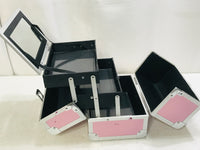 Songmics Caboodle Style Makeup Carry Case Pink & Silver HAS MAKUP STAINING INSIDE & OUT 9" x 7" x 7"