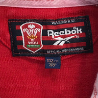 Reebok WRU CYMRU Wales #10 Red Redstone Logo Long Sleeve Polo Rugby Shirt (Color Run on Collar) FRESHLY LAUNDERED Mens L102 cm" / 40"