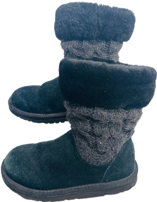 Ugg Australia Boot Black Juniper Cable Knit/Suede Girls USA 13