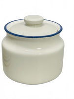 VINTAGE 2 PC Cream/Sugar Bowls Ceramic Beige with Blue Stripes 3" x 4"