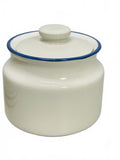 VINTAGE 2 PC Cream/Sugar Bowls Ceramic Beige with Blue Stripes 3" x 4"