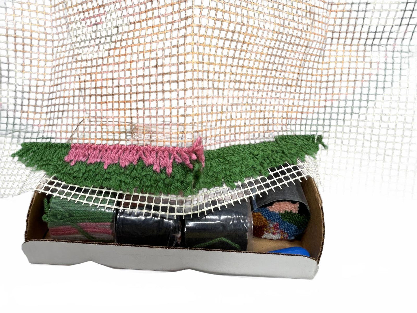 2009 Caron R703 Latch Hook Kit Cuddly Kitties Small Rug PARTIALLY STARTED 20x27