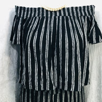 Rewind 2PC Black And White Striped Outfit Off the Shoulder Crop top with Flowy Cropped Pants Ladies M