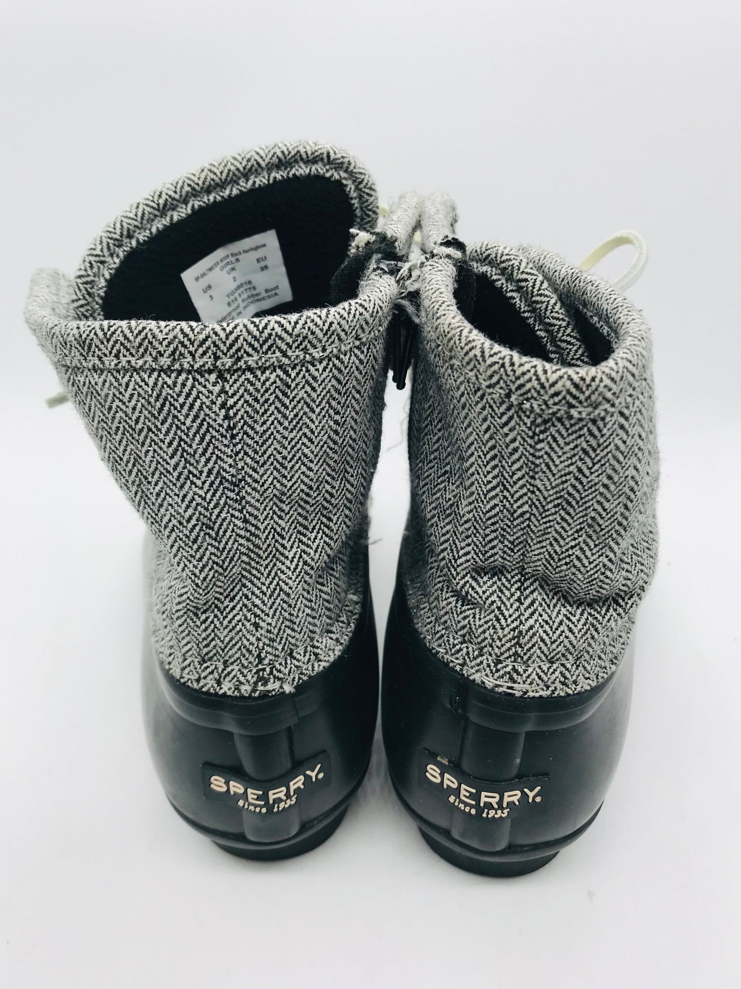 Sperry (LT SCUFFING) Black & Grey Shimmer Duck Boots Girls 3