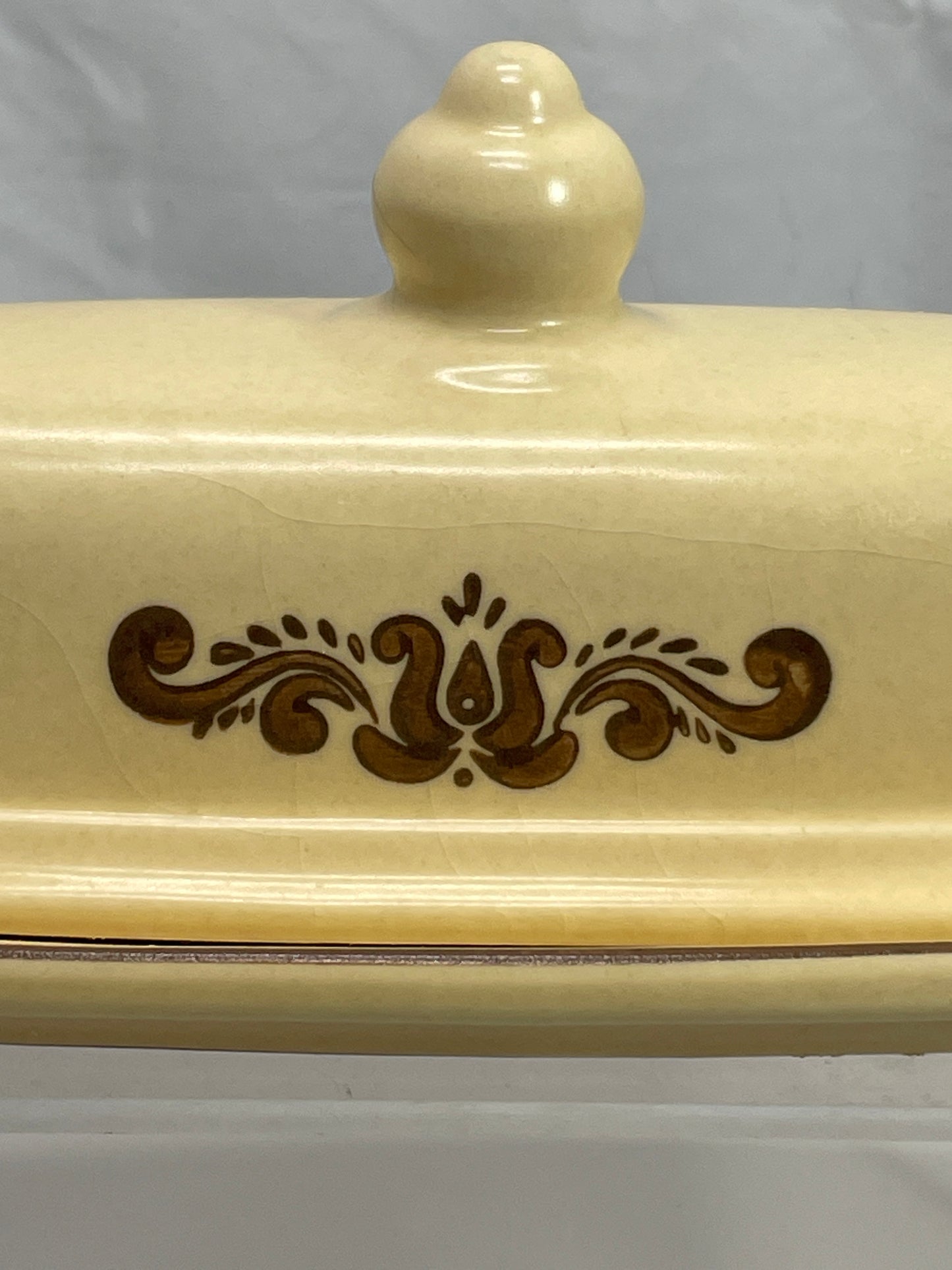 Vintage Pfaltzgraff Village Butter Dish Stoneware 6-28 Yellow with Brown Accents