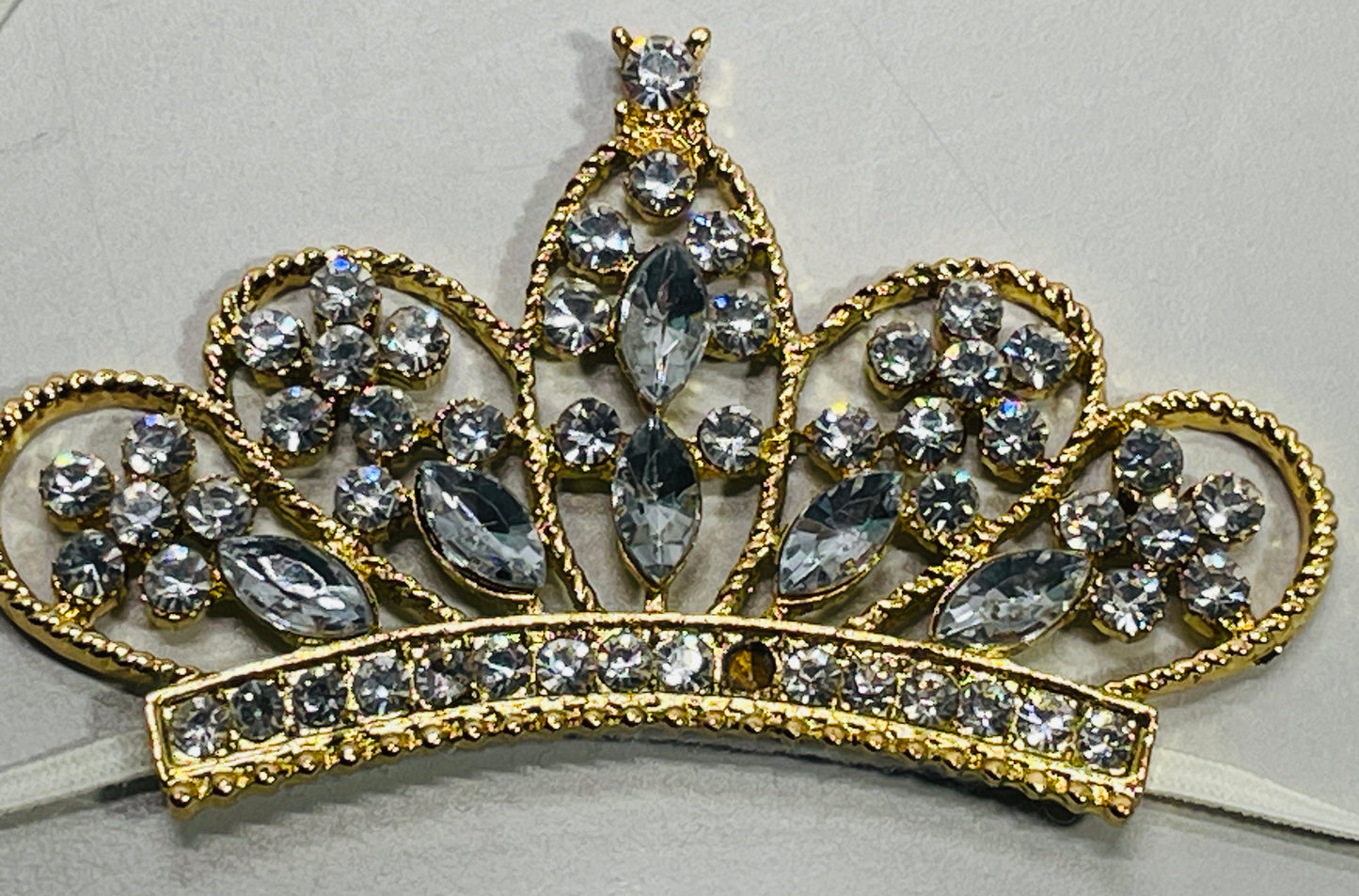 Indian Bollywood Jewelry Hair Band Gold Tone Crown 3" with clear crystals Elastic Band