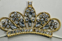 Indian Bollywood Jewelry Hair Band Gold Tone Crown 3" with clear crystals Elastic Band