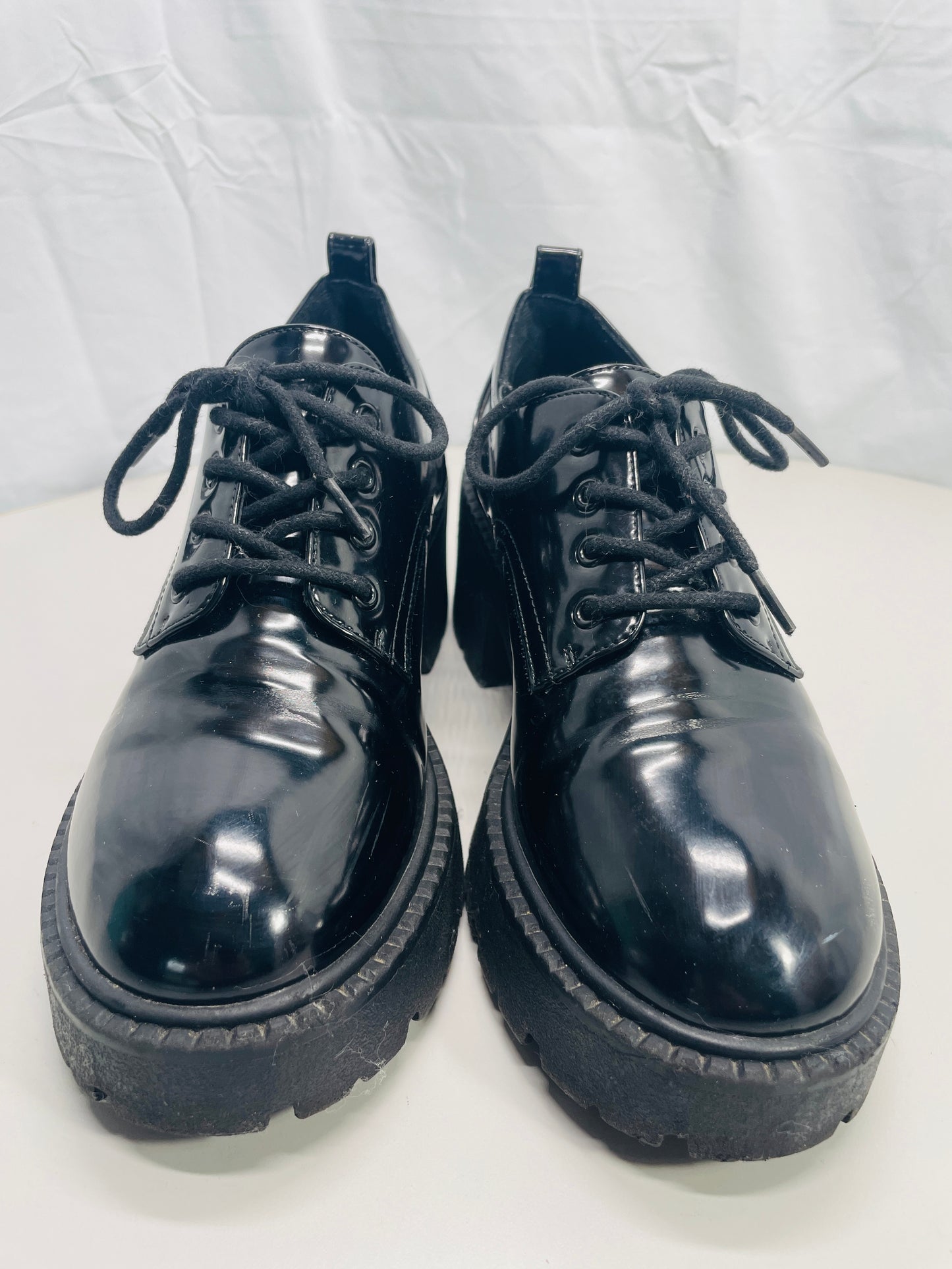 Madden Girl Patent Leather Black Platform Lace Up Shoes G Tracy Womens 9M