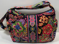 EUC Vera Bradley Quilted Purse Shoulder Bag Black & Pink Floral 11" 8"