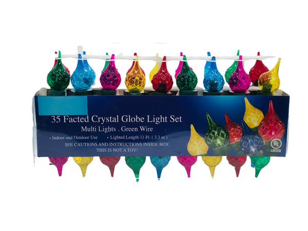 NEW! 35 Facted Crystal Globe Mutli Color Light Set Indoor Outdoor 11ft