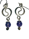 Sterling Silver 925 EARRINGS Dangly Squggles with Purple Bead