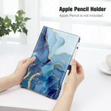 NEW! Fintie iPad Folio Case Cover Soft Blue Marbled Holds iPad 9.7" 2017 Rotating Stand