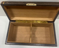 Vintage Trademark Wooden Leather Bound Box Gold Trim Playing Double Deck Card Storage 8"