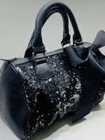 Xhilaration Tote Purse Black with Sequins Black Bow