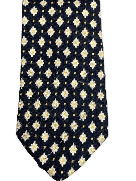 Vintage Mens Neck Tie Brooks Brothers Black with White Flowers 100% Silk