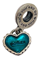 Sterling Silver 925 PANDORA STYLE BEAD Dangly Blue Heart MOTHER