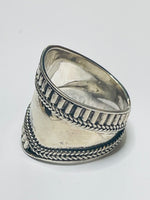 Sterling Silver 925 RING Wide with Textured Embellishments Face Size 7