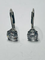 Sterling Silver 925 EARRINGS Dangly Clamp Loop Simple Crystal Stone