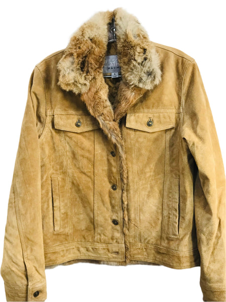 Wilson's Leather Maxima Jacket Tan with Fur Trim PEN MARK ON FRONT Ladies S